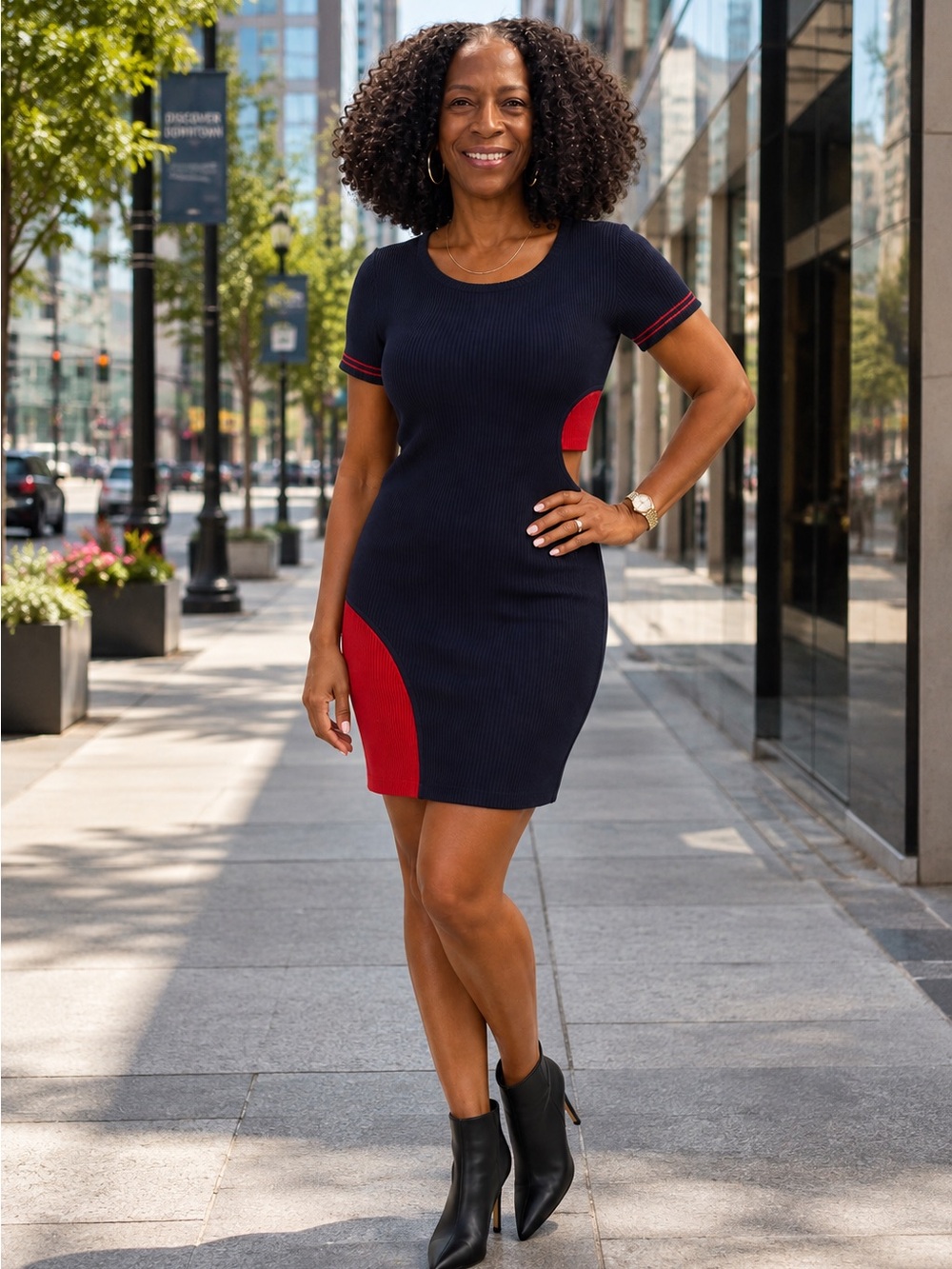 Parker | Dresses | Parker Navy Ribbed Scoop Neck Sweater Dress With Cut Out